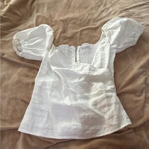 Reformation White Puff Sleeve Linen Blouse S/M